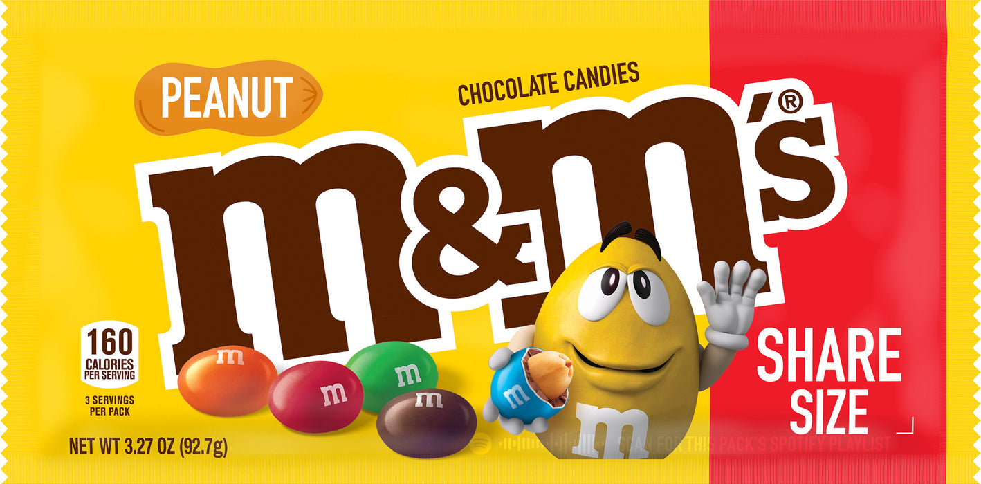 M&M's Peanut Milk Chocolate Candy, Share Size - 3.27 oz Bag